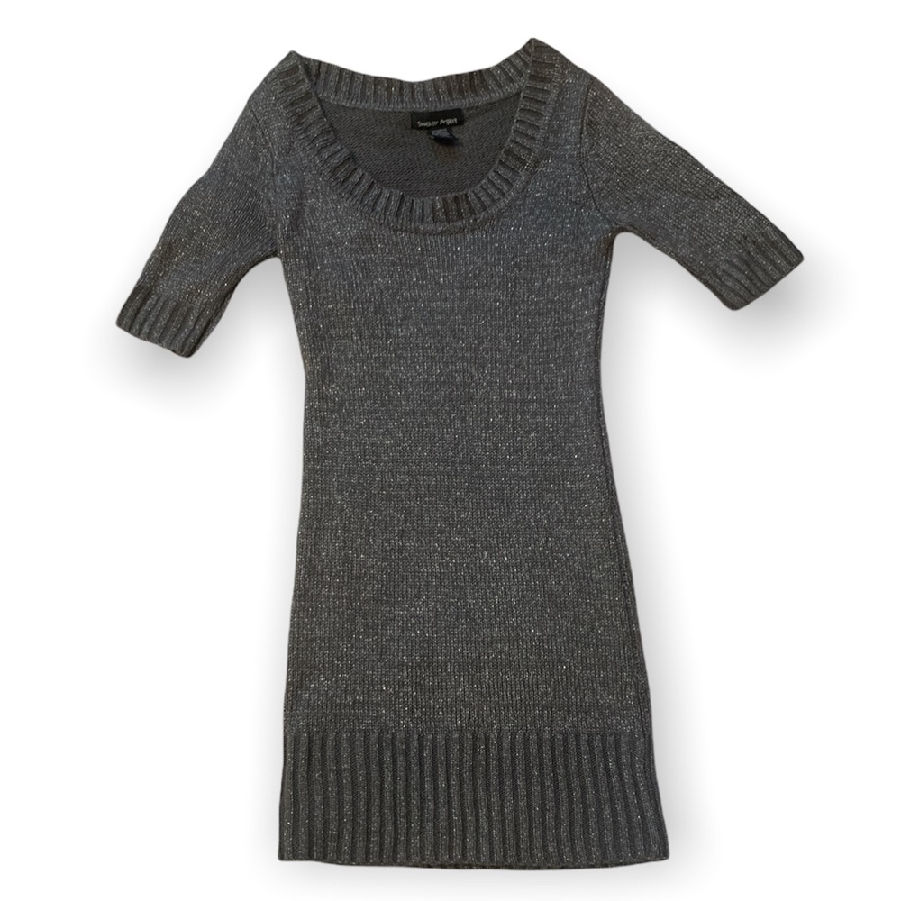 Sweater Project Gray with Silver sparkle thread Sweater/Short Dress  Size Small